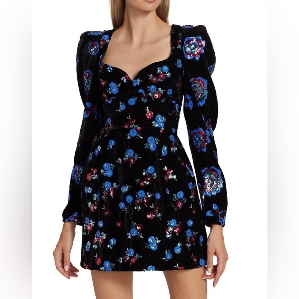 Sabina Musayev Sequin Embellished Velvet Puff Shoulder Dress size M